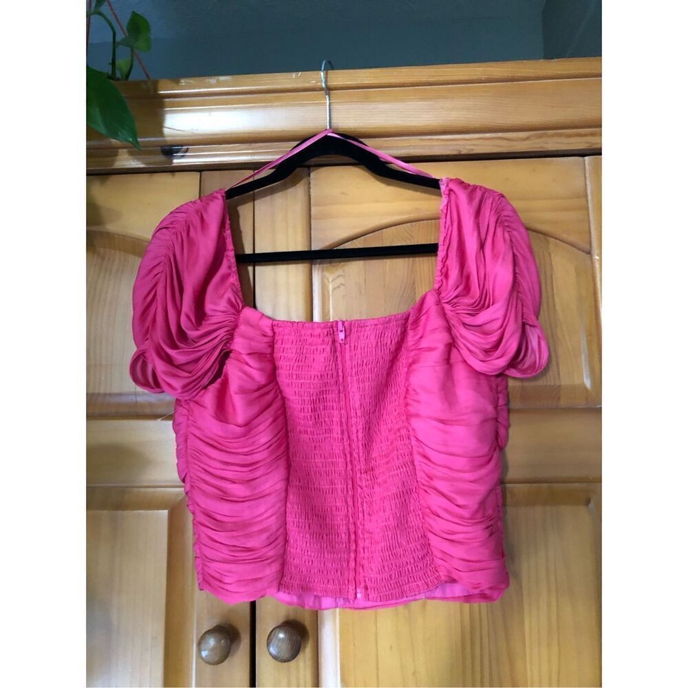 Do+Be Pink Puff Sleeve Ruffle Ruched Top  SZ L - Picture 6 of 10